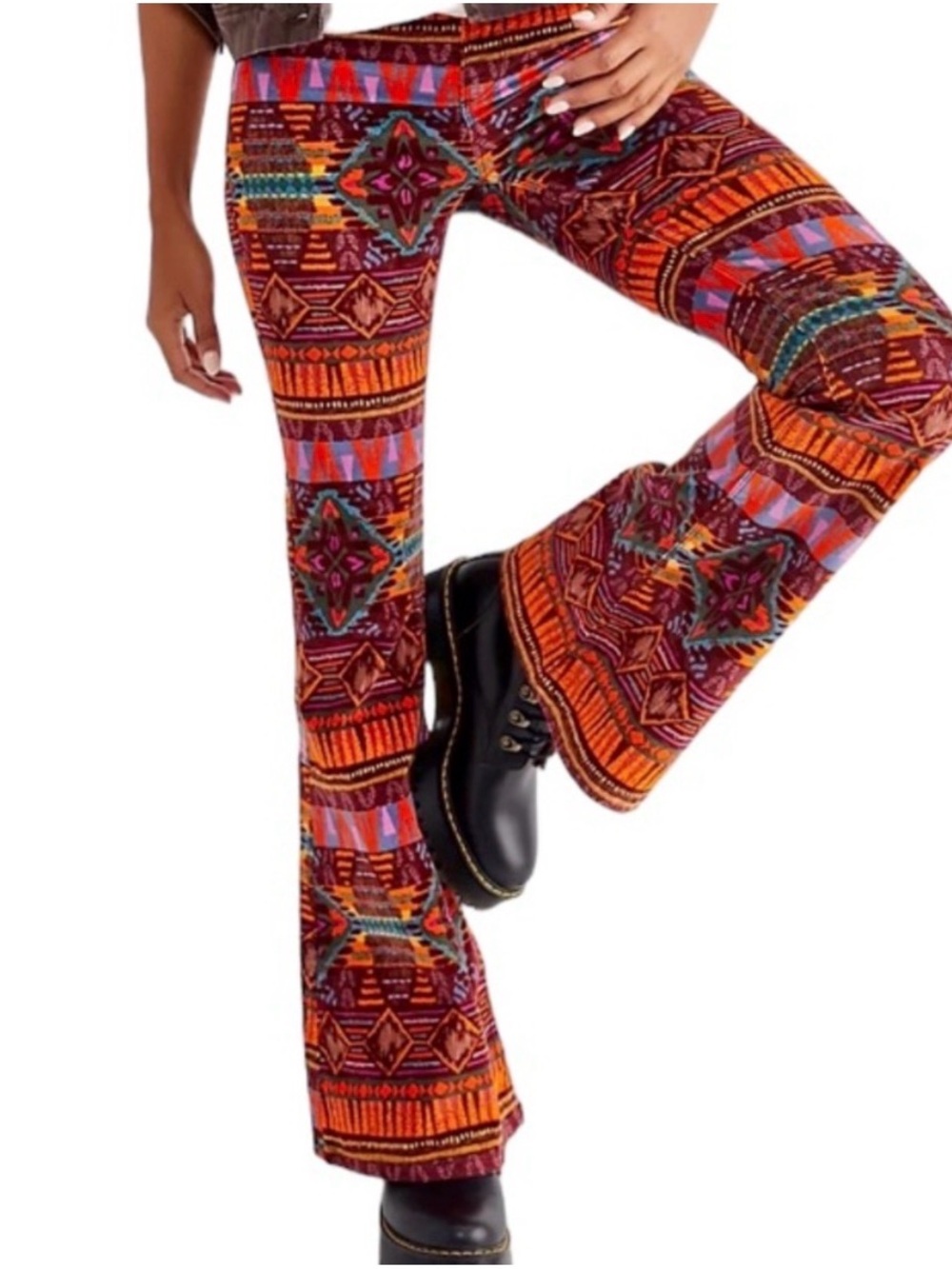 We The Free Pull On Corduroy Printed Flares Sedona Brown Combo Size 25